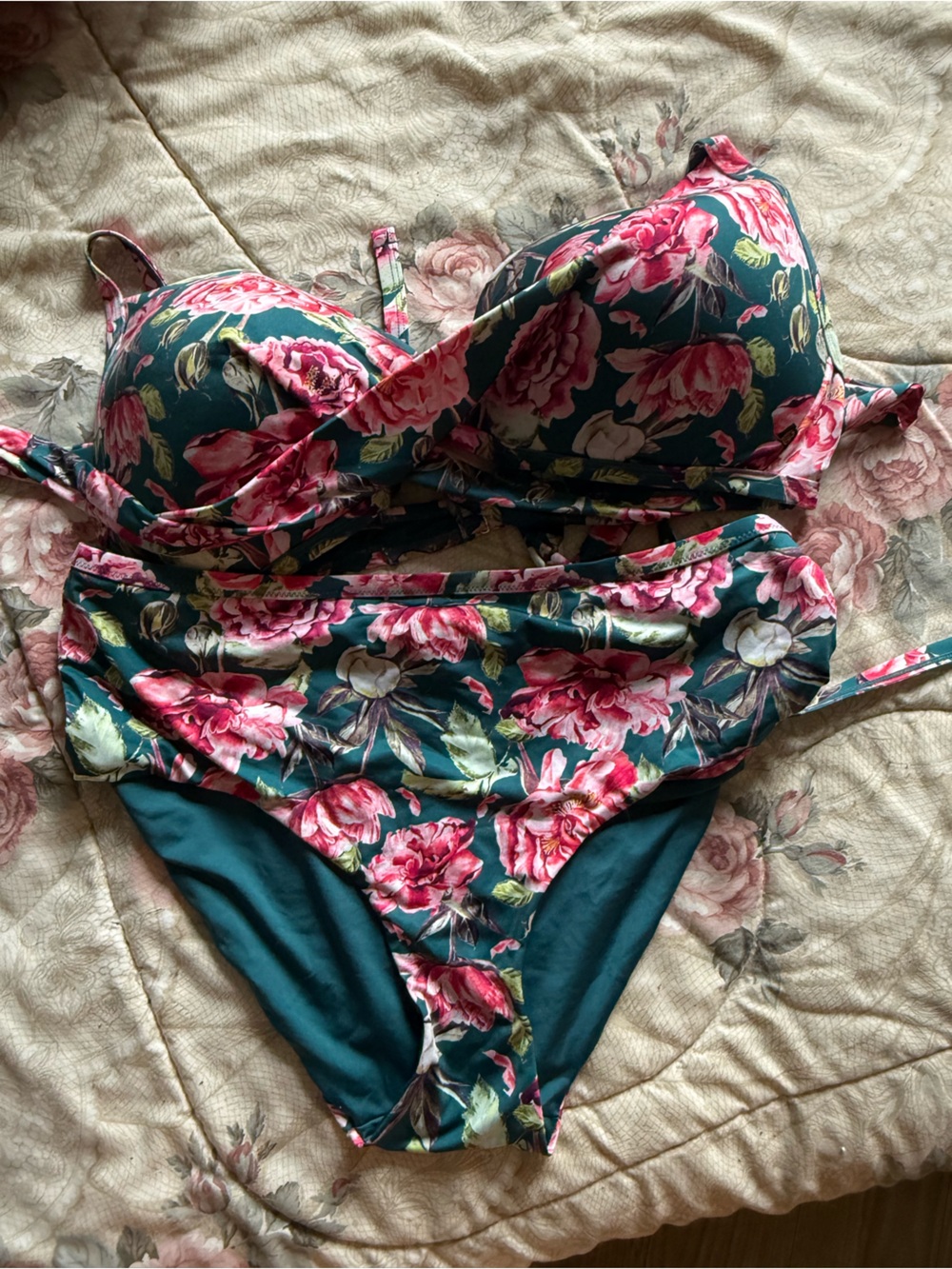 La Vie En Rose Floral Swim Bikini in Teal and Pink